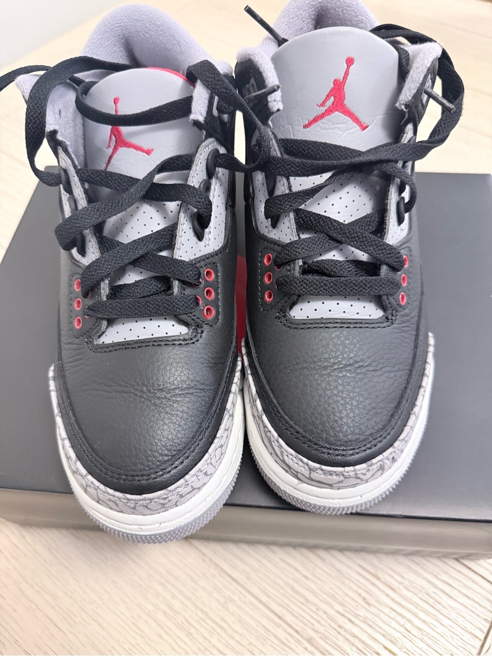 Nike Air Jordan 3 Cement. Kids' Black/Grey/Red Retro Sneaker